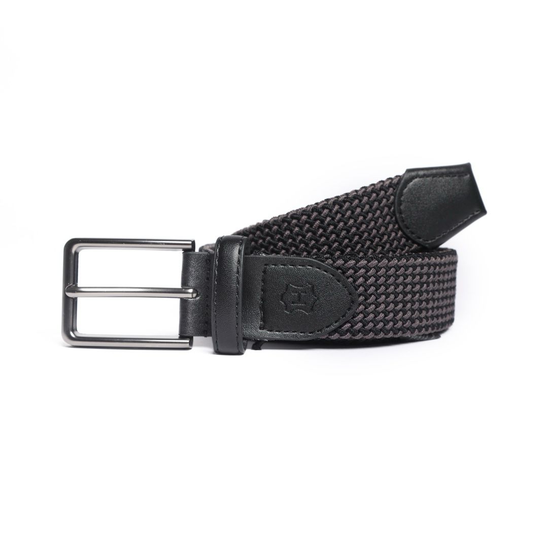 Cinturón Trenzado Stretch Negro-Gris