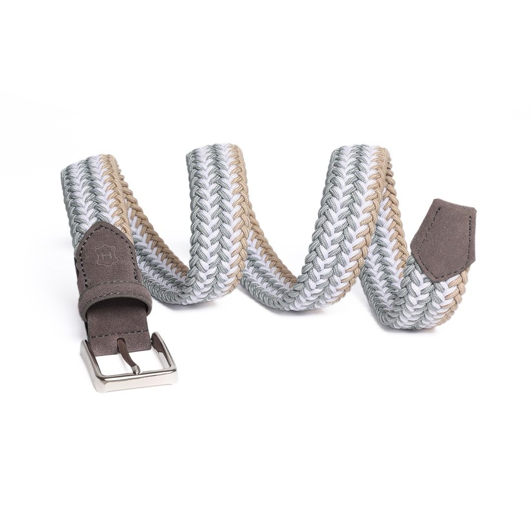 Cinturón Trenzado Stretch Blanco con Beige