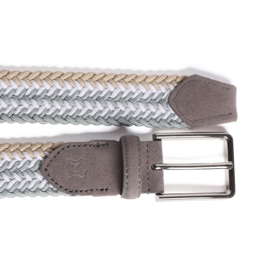 Cinturón Trenzado Stretch Blanco con Beige
