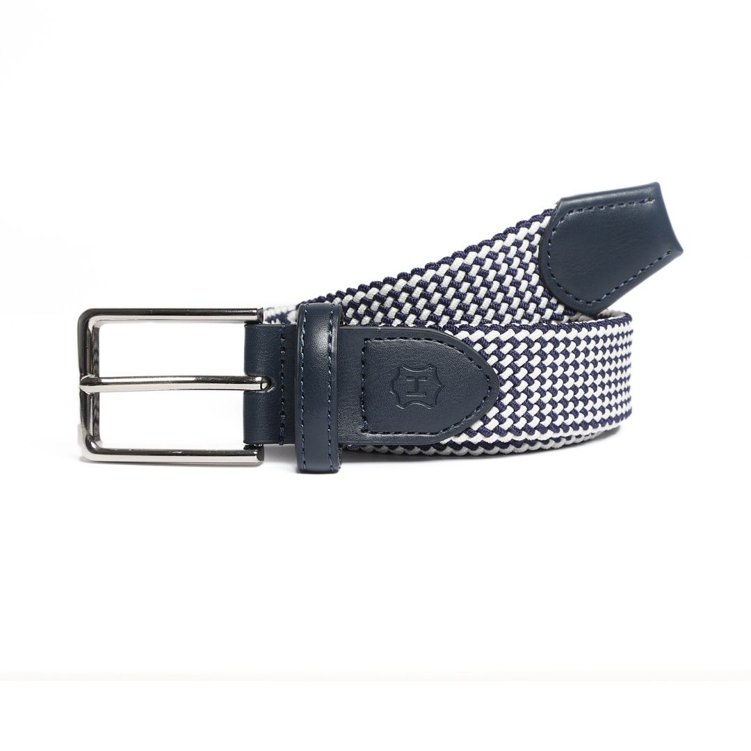 Cinturón Trenzado Stretch blanco con azul