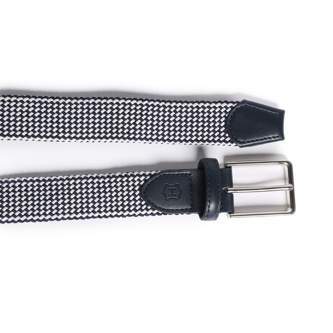 Cinturón Trenzado Stretch blanco con azul