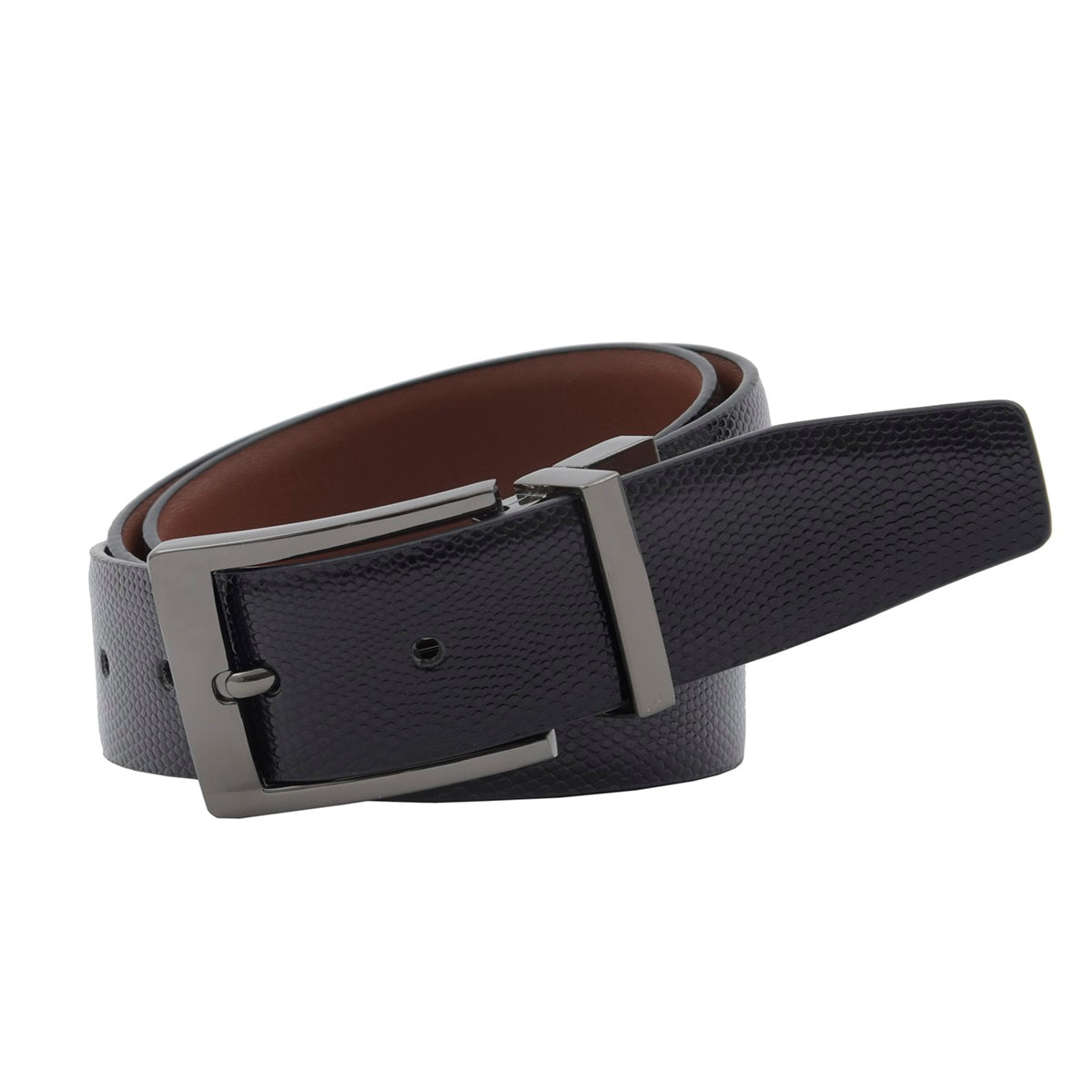 Cinturón de Piel Reversible Texturizado (Negro - Miel)