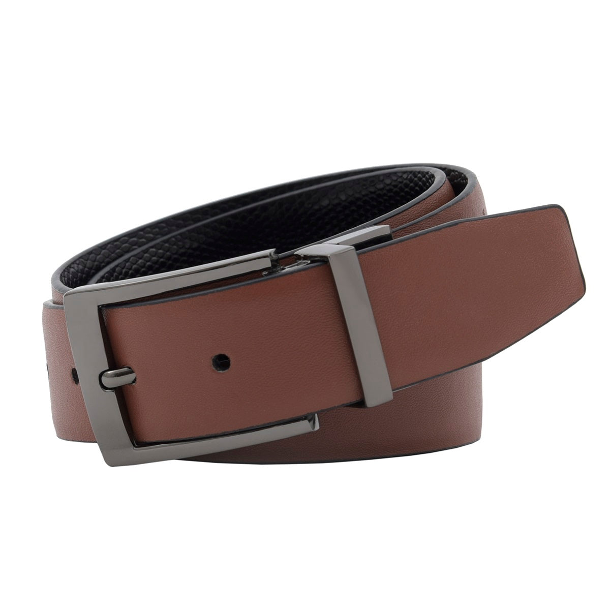 Cinturón de Piel Reversible Texturizado (Negro - Miel)