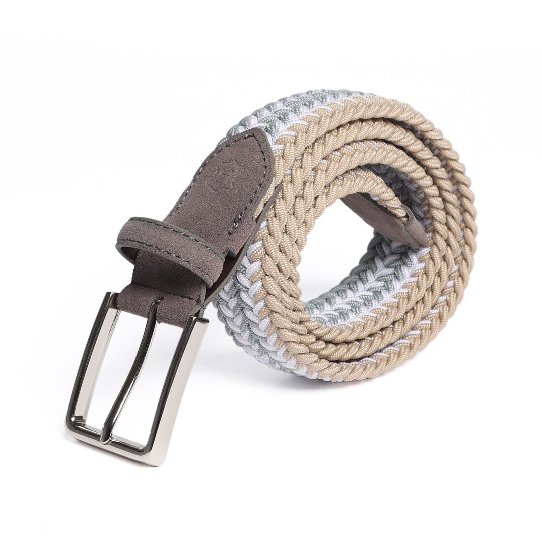 Cinturón Trenzado Stretch Blanco con Beige
