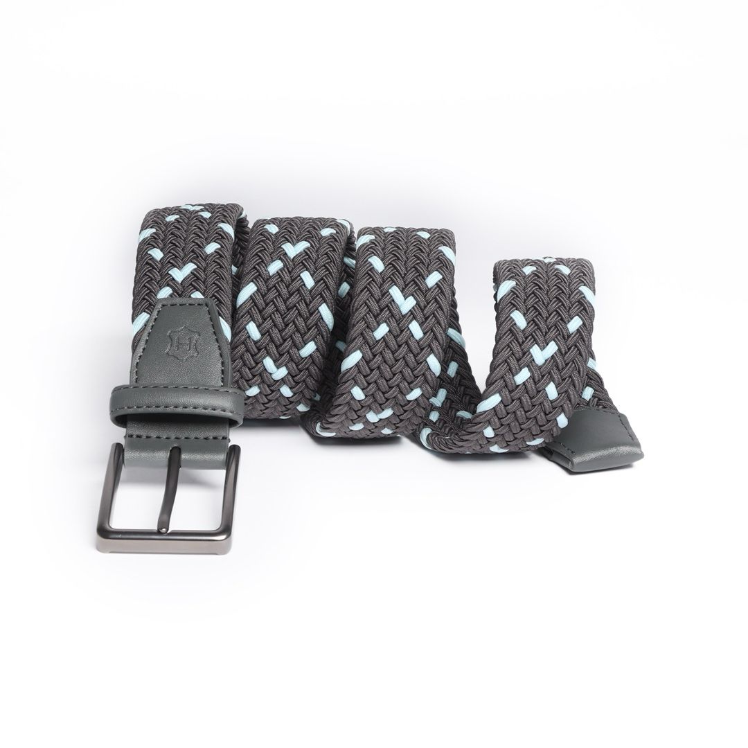 Cinturón Trenzado Stretch gris con menta